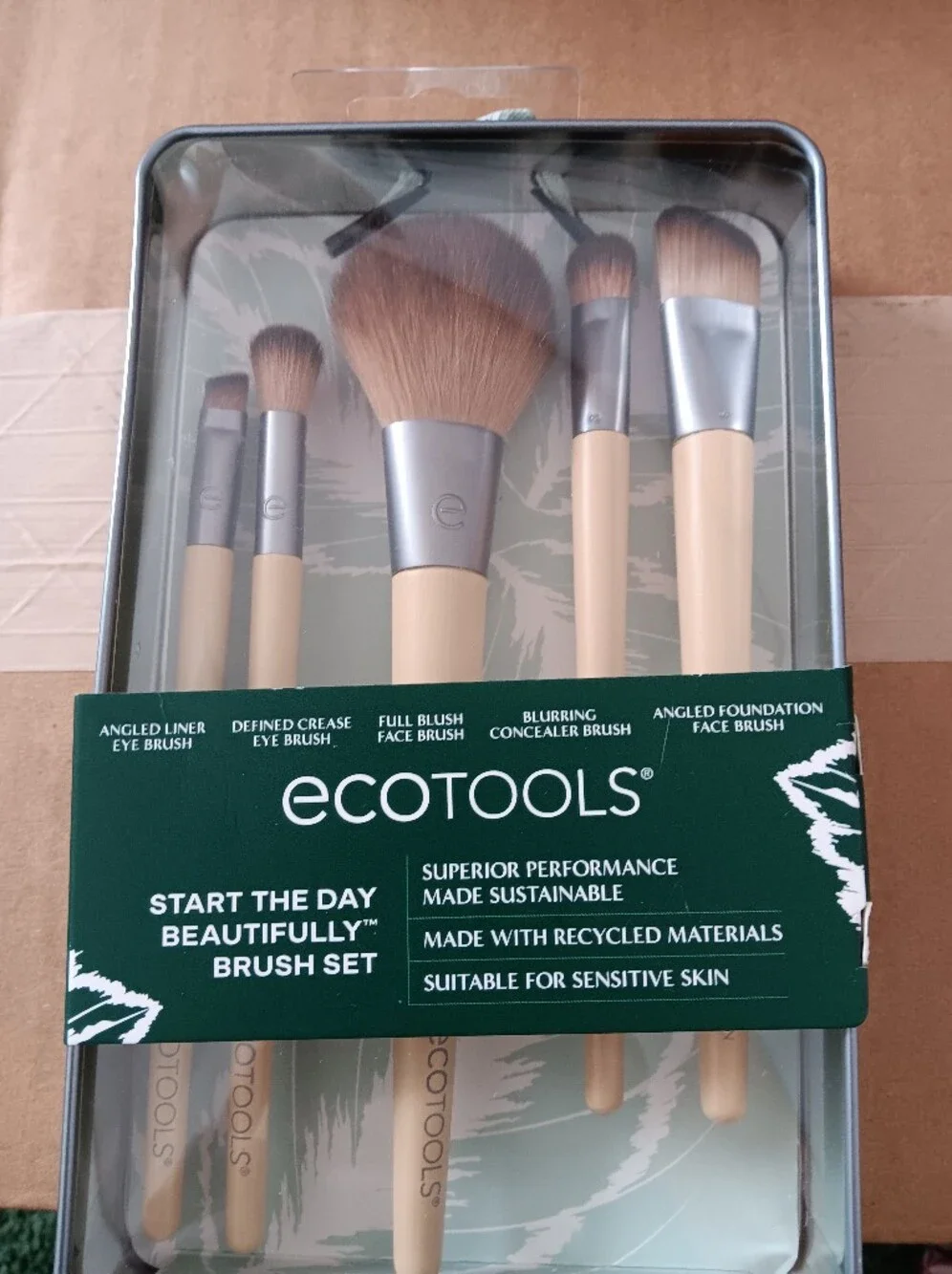 ecotools Cream Handle Makeup Brush Set with Silver Ferrules